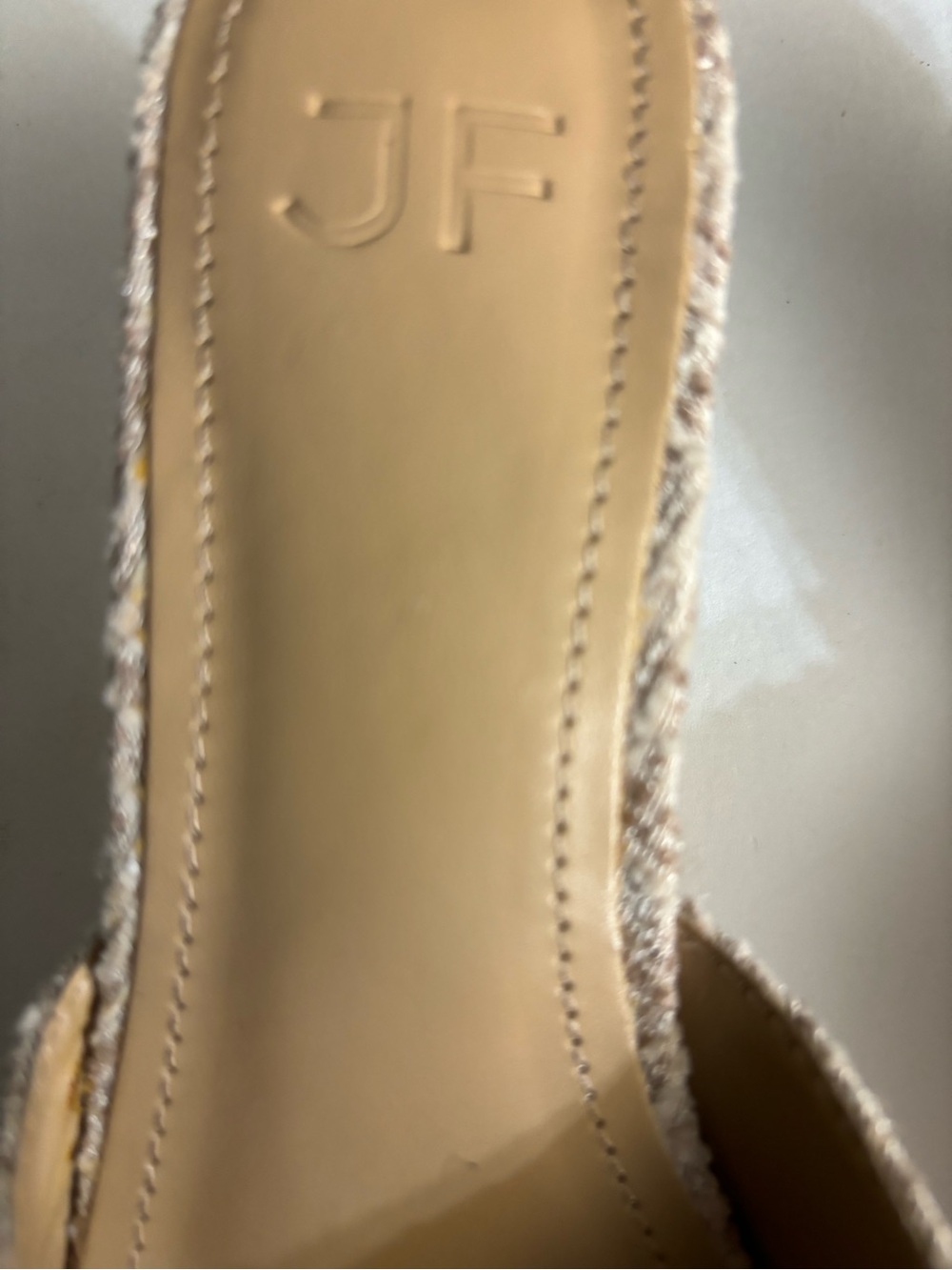 J F Neutral Tweed Pointed-Toe Mule in Beige & Cream with Silver Sparkles Size 7 - Picture 8 of 8